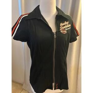 Harley-Davidson Women’s Medium Black Zip Shirt Embroidered Back Stripes